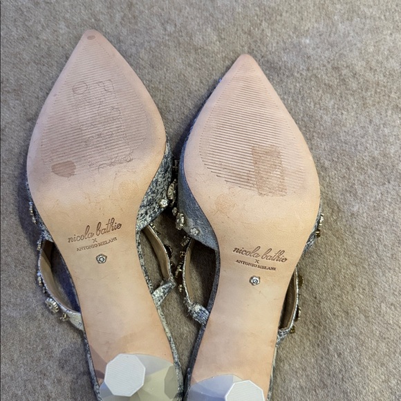 Antonio Melani/Nicola Bathurst Silver Jeweled Pointed-Toe Mule Heels - Picture 6 of 6